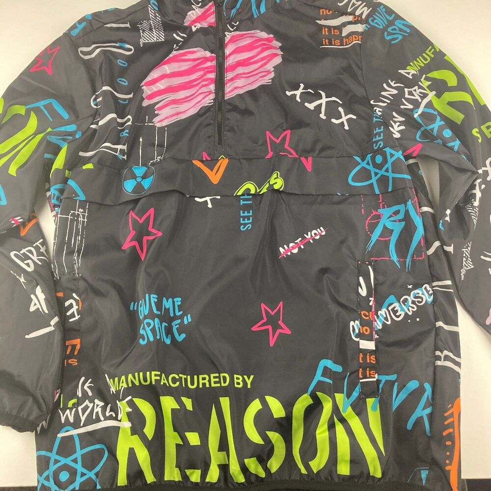Reason Supply Co Mens M Graffiti Anorak Windbreaker Jacket Hooded Space Print
